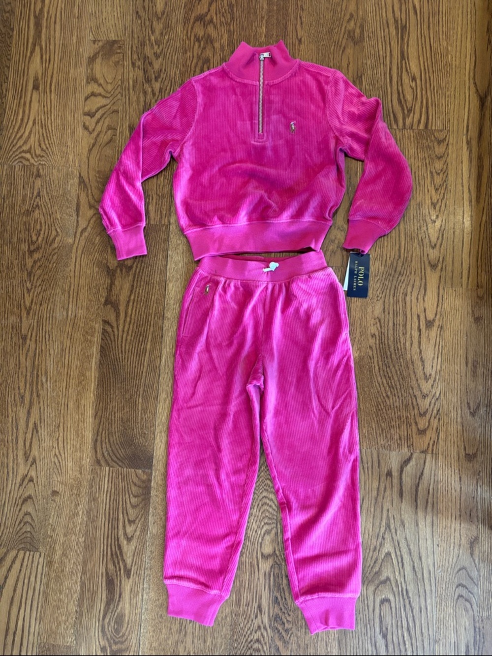 Ralph Lauren Hot Pink Velour Zip-Up Lounge Set
